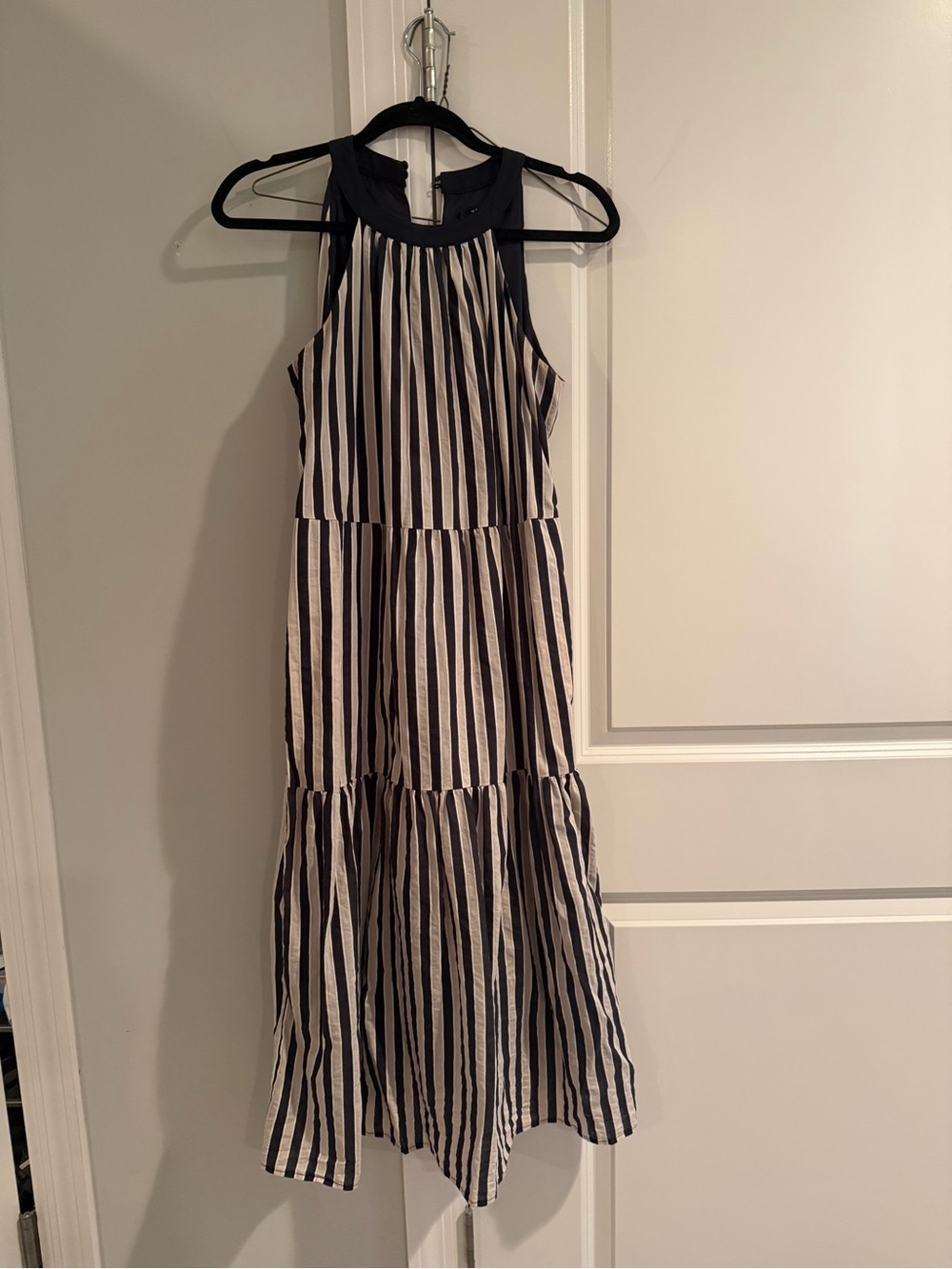 Striped Black and White Midi Halter Dress